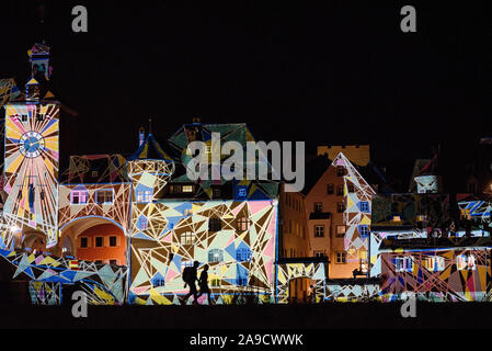 Old town of Regensburg in a very special light on 'Welterbetag' (World Heritage Day) Stock Photo