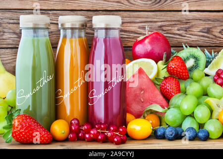 Smoothies and fresh fruits Stock Photo