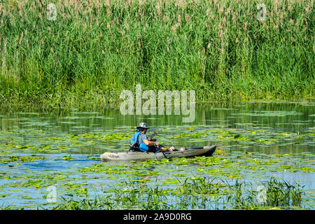 Recreational kayak and canoe boaters on the Au Sable River in the Pinery Provincial Park near Goderich Ontario Canada Stock Photo