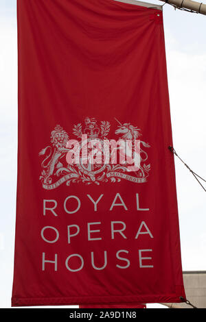 Flags are seen outside the Royal Opera House London, England , UK. Stock Photo