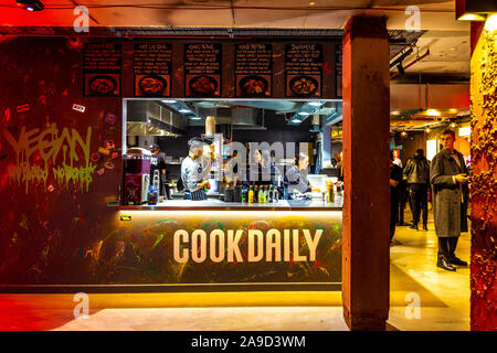 15th November 2019 - Opening of Market Hall West End, London, UK, CookDaily vegan food stall