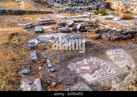 Ancient mosaic as part of the 6th century church ruins on Gemiler Island, Turkish Riviera, Turkey Stock Photo