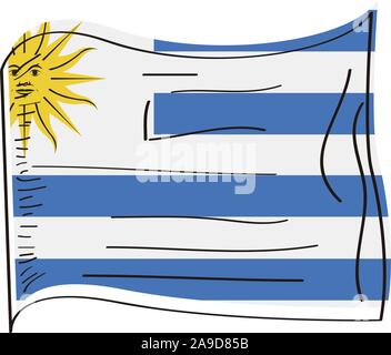 Flag of Uruguay. Hand drawing - Vector illustration Stock Vector