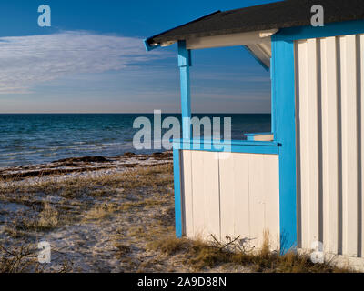 Sweden, Scania, Falsterbo peninsula, colourful beach hut near Skanör Stock Photo