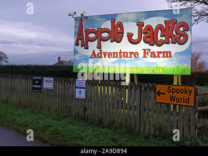 Apple Jacks Adventure Farm (Spooky World) sign, Tourist Attraction, Adventure Farm, Stretton Rd, Appleton Thorn, Warrington, England,UK, WA4 4NW