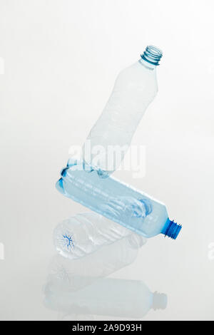 Bottles, PET, empty, stacked, reflection Stock Photo