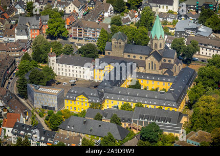 Folkwang University of the Arts and Basilica St. Ludgerus, Heidhausen, Essen, Ruhr area, North Rhine-Westphalia, Germany Stock Photo