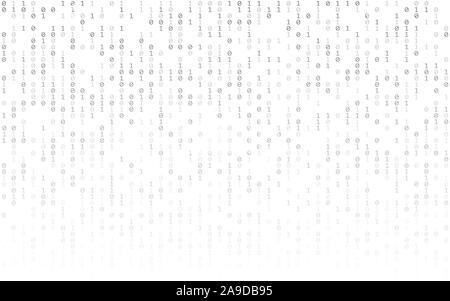 Binary code on white background. Matrix concept with falling digits. Abstract data concept. Running random numbers on light backdrop. Digital wallpape Stock Vector