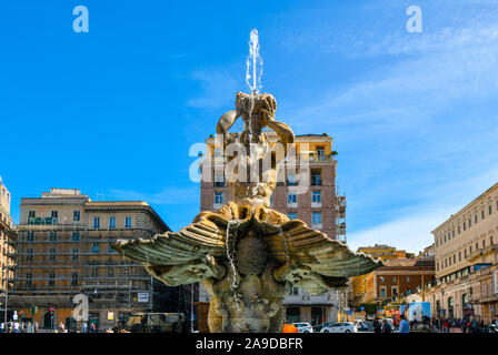 Close up of the Triton Fountain in the Piazza Barberini, by Gian Lorenzo Bernini, a masterpiece of Baroque sculpture in the historic center of Rome. Stock Photo