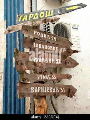 Zemun, signpost, Belgrade, Serbia Stock Photo