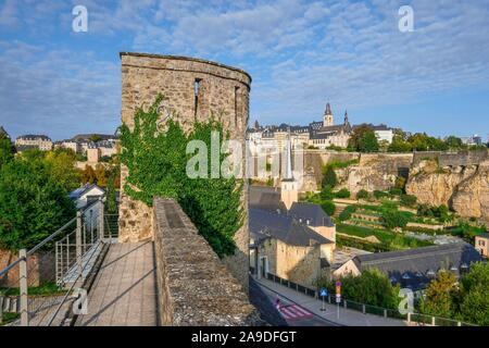 View from Plateau du Rham to Upper Town, Luxembourg Fortress, Luxembourg City, Grand Duchy of Luxembourg Stock Photo