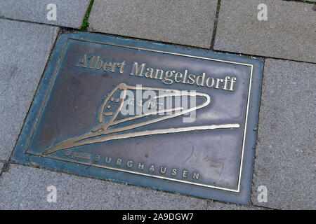 Bronze plaque in honor of Albert Mangelsdorff, Street of Fame, Burghausen, Upper Bavaria, Bavaria, Germany Stock Photo