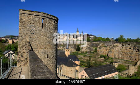 View from Plateau du Rham to Upper Town, Luxembourg Fortress, Luxembourg City, Grand Duchy of Luxembourg Stock Photo