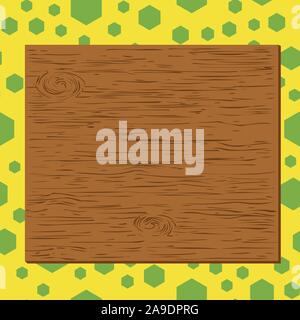 Square rectangle unreal cartoon wood wooden nailed stuck on coloured wall Business concept Empty template copy space isolated Posters coupons promotio Stock Vector