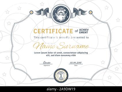 Christmas white certificate with Santa Claus. Official blank. Stock Vector