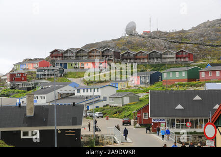 Overview of the town of Qaqortoq on the west coast of Greenland. Stock Photo