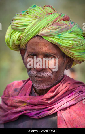 Man in colouful Turban, Portrait, Mathura, Uttarpradesh, India Stock Photo
