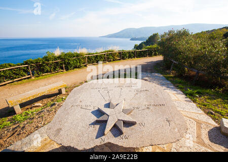 Compass rose from slabs in the panoramic way with sea view Stock Photo