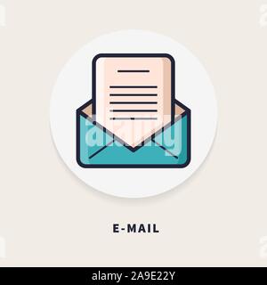 E-mail, flat design thin line banner, usage for web banners, headers, blog posts, print and more. Vector illustration. Stock Vector