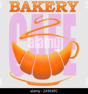 a cup of coffee from a croissant using negative space minimalist baking cafe creative logo Stock Vector