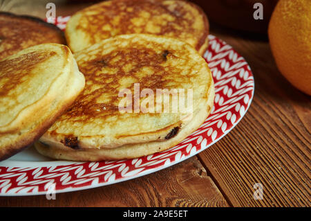 Banfora Welshcakes, Burkina Faso cuisine, Traditional assorted African dishes, Top view. Stock Photo