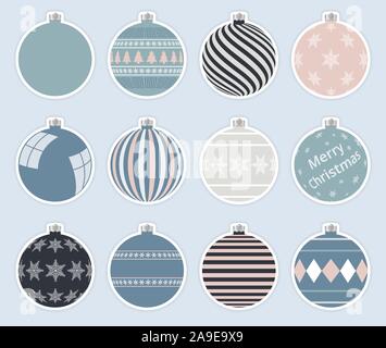 Magic, colorful christmas balls stickers isolated on gray background. High quality vector set of christmas baubles. Stock Vector