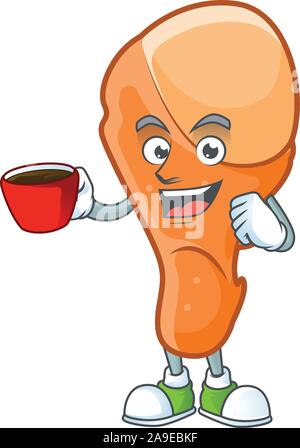 Mascot drinking in cup in the chicken thigh cartoon Stock Vector