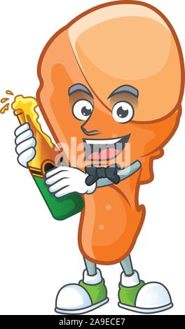 Crispy chicken thigh with mascot a bring beer. Stock Vector