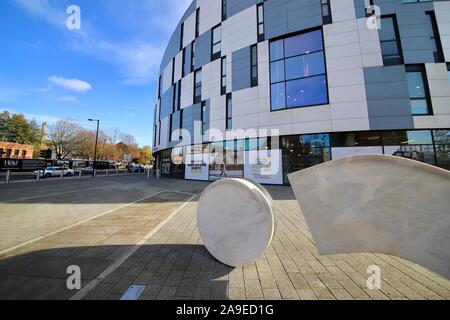 Ipswich, Suffolk, UK - 13 November 2019:  Giant question mark sculpture at the University of Suffolk. Stock Photo