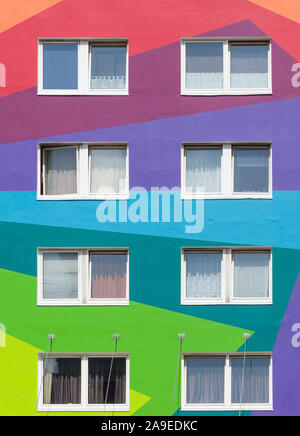 Brightly painted residential house on the Reeperbahn, Saint Pauli, Hamburg, Germany, Europe Stock Photo