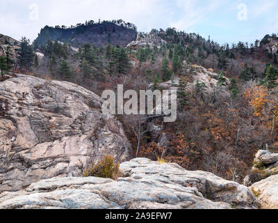 travel to South Korea - overgrown old rocks in Seoraksan National Park in South Korea in autumn Stock Photo