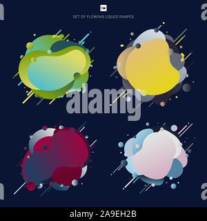Set of abstract banners with flowing liquid shapes modern graphic elements gradient color forms and line on blue background. Template for the design o Stock Vector