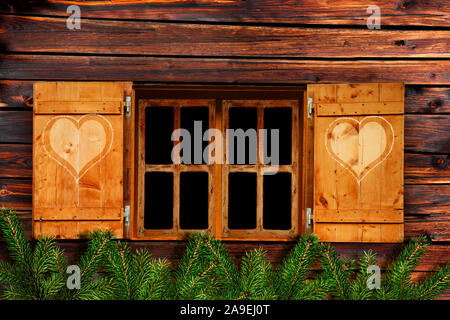 Window with fir branches Stock Photo