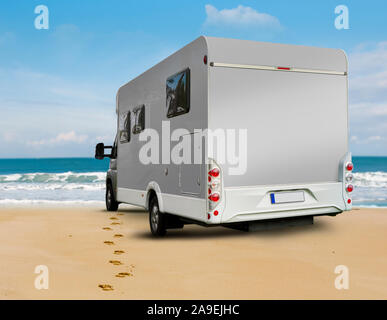 Mobile home on the beach Stock Photo