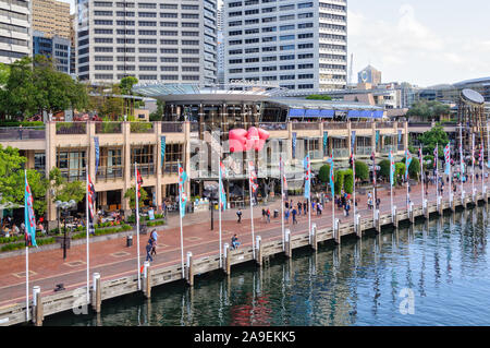 Cockle Bay Wharf is a popular waterfront entertainment area in Darling Harbour - Sydney, NSW, Australia Stock Photo