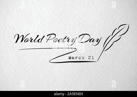 World poetry day card with feather Stock Vector