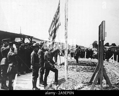 Graves of some of the U.S. soldiers who died were decorated while bands played and the American partook in the ceremonies Stock Photo