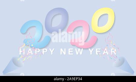 Happy New 2020 Year. Holiday vector illustration . minimalist pastel color , numbers 2020. Festival poster or banner design Stock Vector