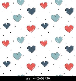 Cute seamless vector illustration pattern with blue hearts and