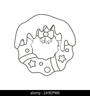 Coloring book for kids. Christmas wreath. Cartoon character. Vector