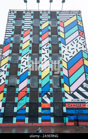 Camille Walala's Dream Come True Building on Great Eastern Street, next to Old Street roundabout, in London's East End, UK Stock Photo