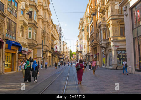 Istanbul, Turkey - September 9th 2019. Locals and tourists walk along Istiklal Cadessi in Beyoglu, Istanbul. Stock Photo