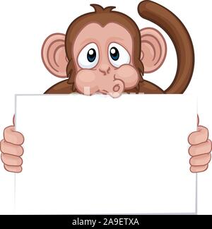 Monkey Cartoon Character Animal Holding Sign Stock Vector