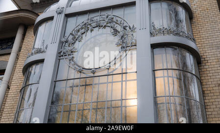 Window with beautiful round ornament made of metal Stock Photo