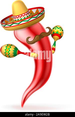 Cartoon Spicy Red Pepper Mexican Mascot Stock Vector