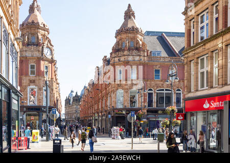 Pedestrianised Briggate & King Edward Street from Albion Place, Leeds, West Yorkshire, England, United Kingdom Stock Photo