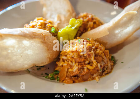 Jambalay served at a restaurant in the French Quarter of New Orleans. Stock Photo