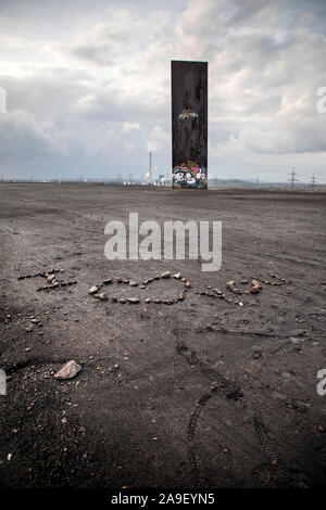 Sculpture by Richard Serra, Bramme for the Ruhr area on the dump Schurenbach, I love you, written with stones, Stock Photo