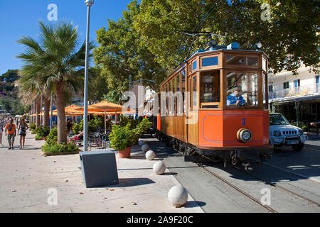Nostalgic tramway at Port de Soller, Soller, Mallorca, Balearic islands, Spain Stock Photo