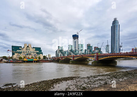 Vauxhall Bridge, MI5 building and residential high rise. South West London England UK. Stock Photo